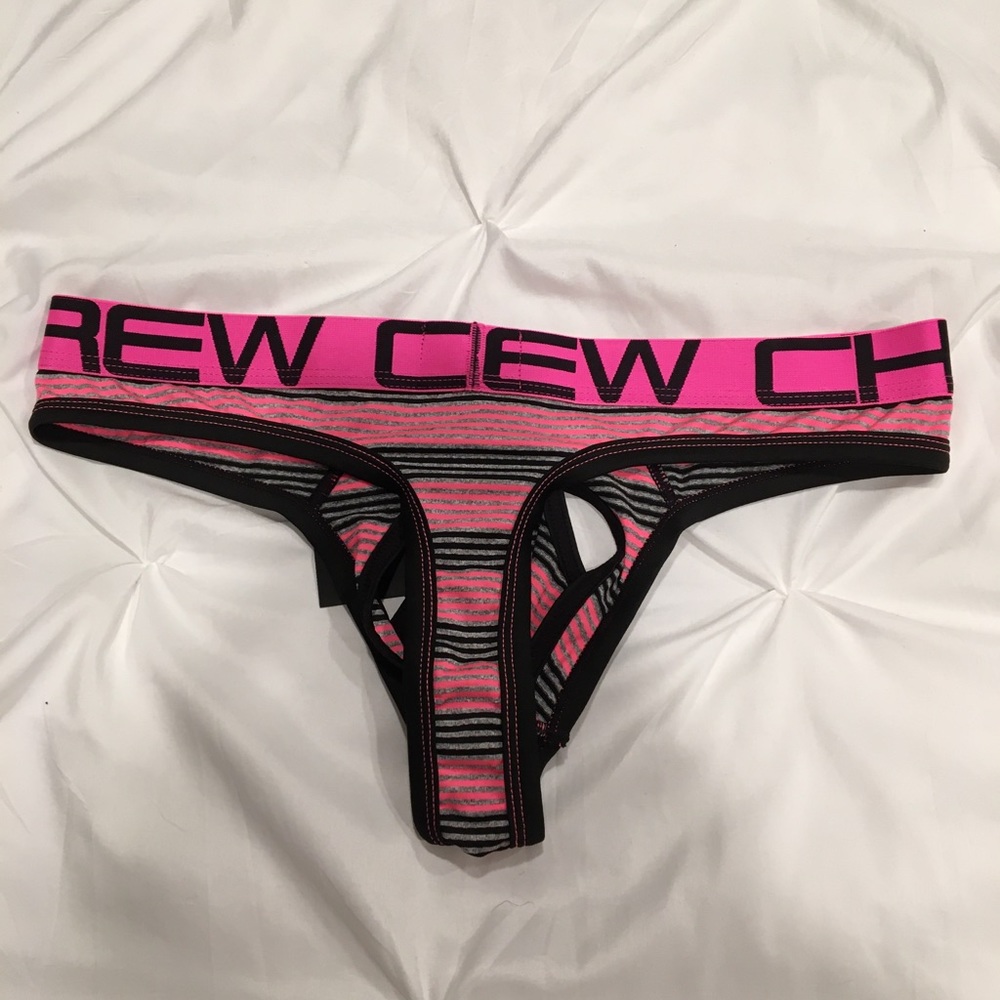 Andrew Christian Pink Ultra Stripe Thong NWT